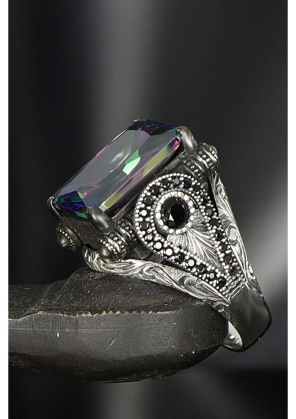 Ksrmoda Mistik Topaz Taşlı 925 Ayar Gümüş Erkek Yüzük fiyatları