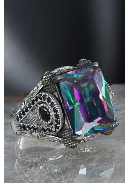 Ksrmoda Mistik Topaz Taşlı 925 Ayar Gümüş Erkek Yüzük modelleri