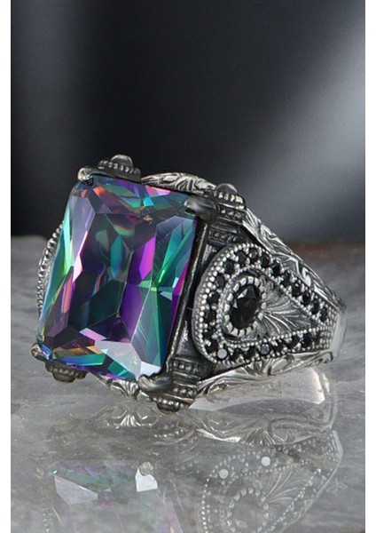 Ksrmoda Mistik Topaz Taşlı 925 Ayar Gümüş Erkek Yüzük fırsatları
