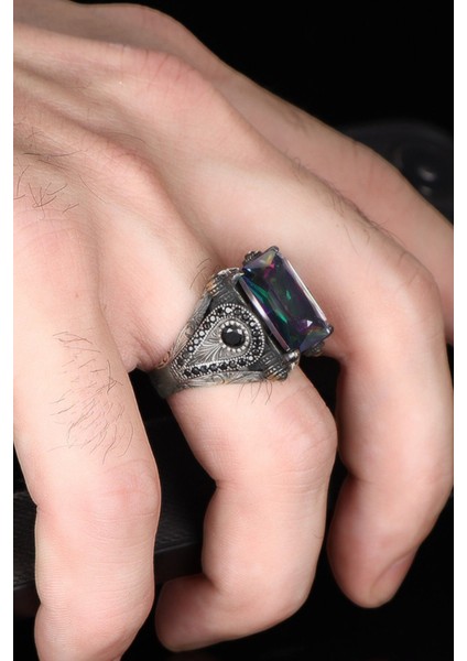 Ksrmoda Mistik Topaz Taşlı 925 Ayar Gümüş Erkek Yüzük indirimleri