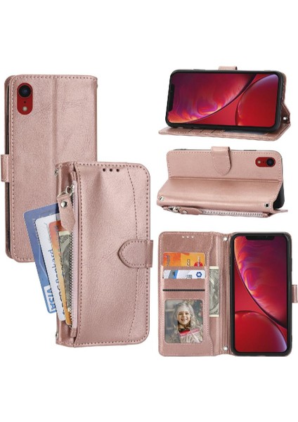 YH Mall Iphone Xr Kart Tutucu Kickstand Manyetik Kapatma Anti Pu Için Flip Case (Yurt Dışından)