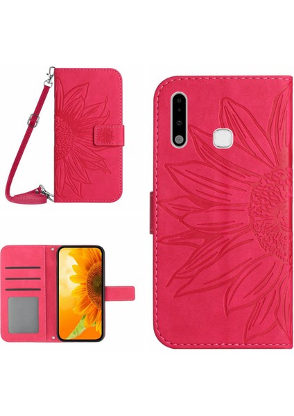 Samsung Galaxy A70E ile Uyumlu Kabartmalı Ayçiçeği Cüzdanlı Uzun Çıkarılabilir Askılı ve Manyetik Kart Tutuculu Telefon Kılıfı (Yurt Dışından)