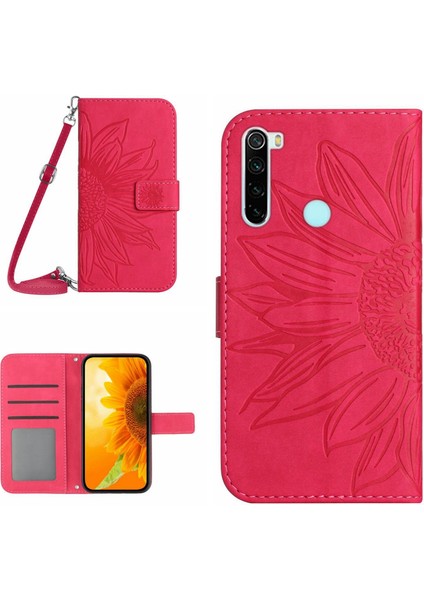 Xiaomi Redmi Note 8t ile Uyumlu Kabartmalı Ayçiçeği Cüzdanlı Uzun Çıkarılabilir Askılı ve Manyetik Kart Tutuculu Telefon Kılıfı (Yurt Dışından)