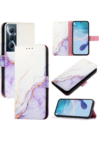 Realme C65 4g Kickstand Mermer Desen Pu Deri Cüzdan Için Kılıf (Yurt Dışından)