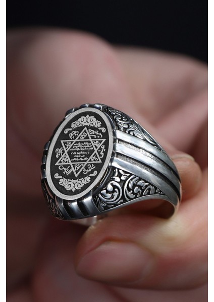 Hz.süleyman Mühürlü El Işlemeli 925 Ayar Gümüş Erkek Yüzük