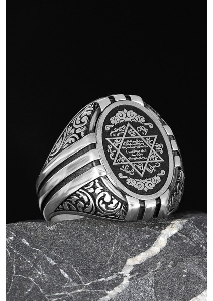 Hz.süleyman Mühürlü El Işlemeli 925 Ayar Gümüş Erkek Yüzük modelleri