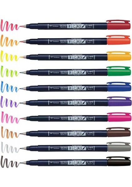 : Fudenosuke : Fırça Uçlu Renkli Çizim & Kaligrafi Kalem Seti : 10 Renk fiyatları