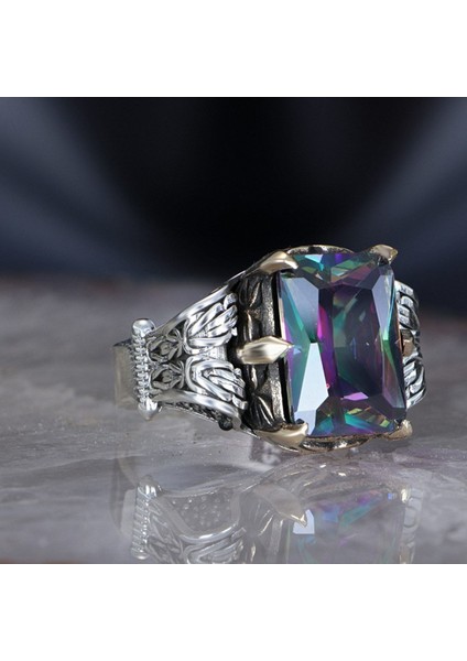 Ksrmoda Zincir Serisi 925 Mistik Topaz Taşlı Gümüş Yüzük