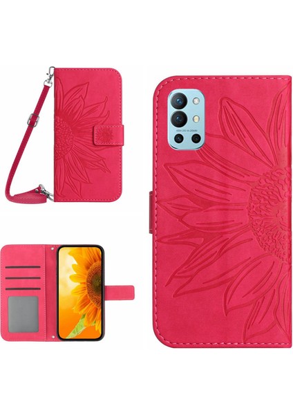 Oneplus 9r ile Uyumlu Kabartmalı Ayçiçeği Cüzdanlı Uzun Çıkarılabilir Askılı ve Manyetik Kart Tutuculu Telefon Kılıfı (Yurt Dışından)