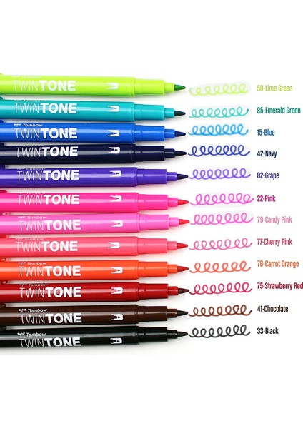 : Twin Tone : Çift Uçlu Grafik Markör Kalem Seti : 12 Renk (Parlak Renkler) fiyatları