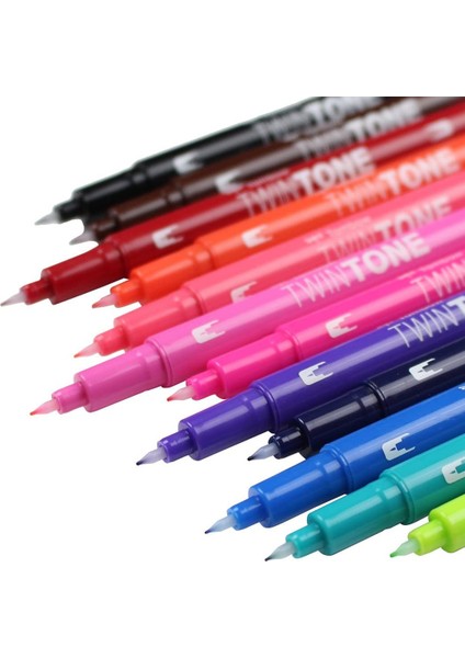 : Twin Tone : Çift Uçlu Grafik Markör Kalem Seti : 12 Renk (Parlak Renkler) modelleri