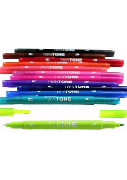 : Twin Tone : Çift Uçlu Grafik Markör Kalem Seti : 12 Renk (Parlak Renkler) fırsatları