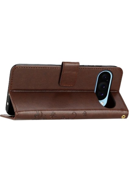 Google Pixel 9 Pu Deri Manyetik Kapatma Kickstand Kartı Için Filp Durumda (Yurt Dışından)