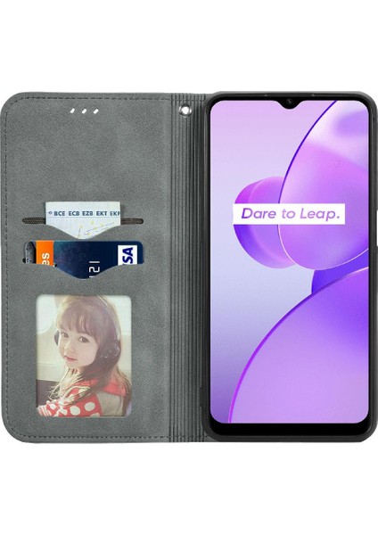Realme C31 Basit Iş Cüzdan Kordon Deri Kılıf Fermuar (Yurt Dışından)