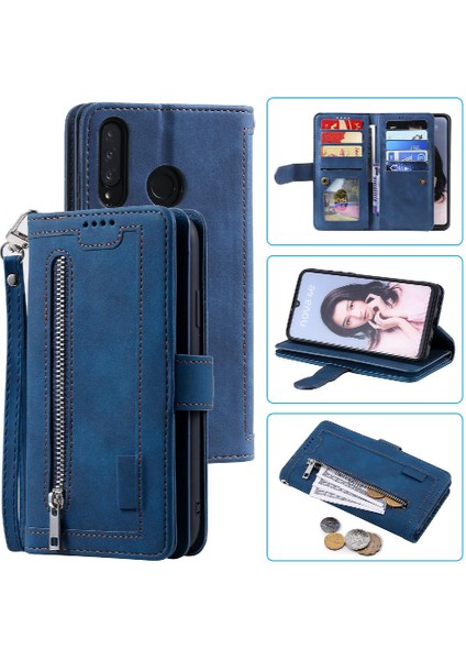 Huawei P30 Lite Kickstand Cüzdan Kordon 9 Kart Yuvaları Pu Için Flip Case (Yurt Dışından)