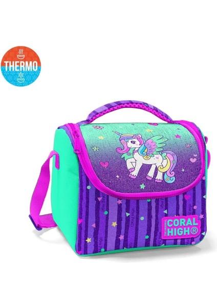 Mor Su Yeşili Unicorn Desenli 3’lü Okul Çanta