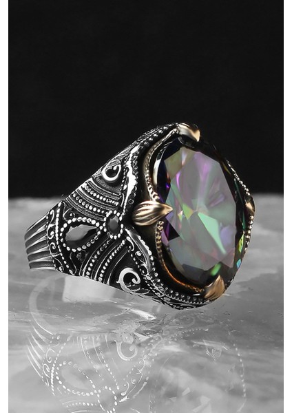 Ksrmoda Mistik Topaz Taşlı 925 Ayar Erkek Gümüş Yüzük