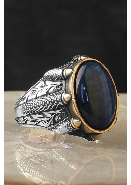 Ksrmoda Mavi Kaplangözü Taşlı 925 Ayar Erkek Gümüş Yüzük