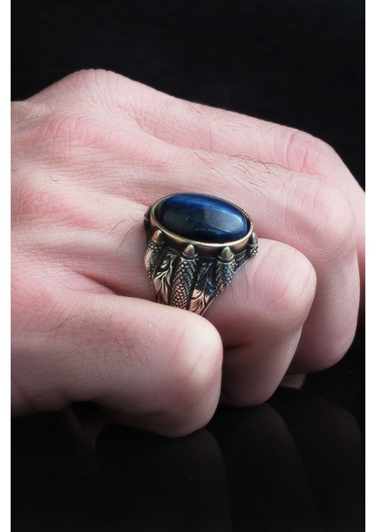 Ksrmoda Mavi Kaplangözü Taşlı 925 Ayar Erkek Gümüş Yüzük fiyatları