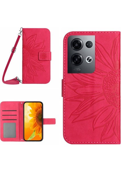 Oppo Reno 8 Pro ile Uyumlu Kabartmalı Ayçiçeği Cüzdanlı Uzun Çıkarılabilir Askılı ve Manyetik Kart Tutuculu Telefon Kılıfı (Yurt Dışından)