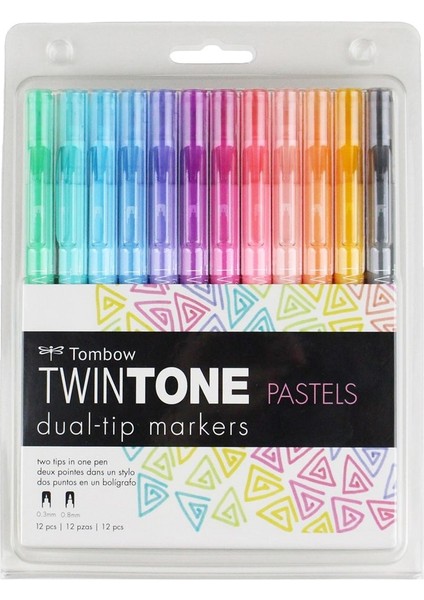 : Twin Tone : Çift Uçlu Grafik Markör Kalem Seti : 12 Renk (Pastel Renkler)