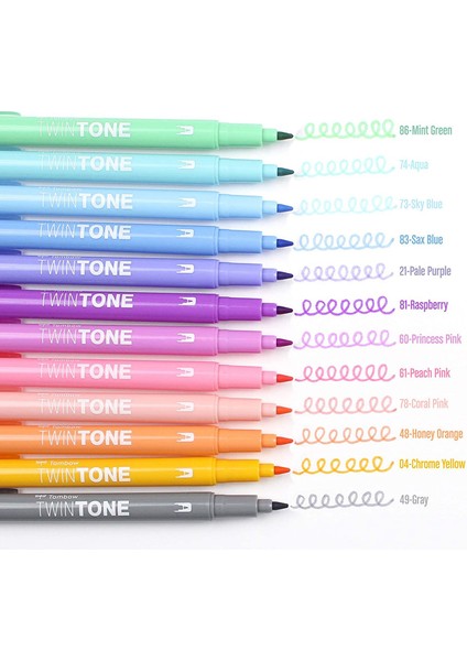: Twin Tone : Çift Uçlu Grafik Markör Kalem Seti : 12 Renk (Pastel Renkler) fiyatları