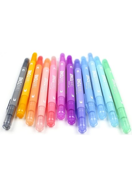 : Twin Tone : Çift Uçlu Grafik Markör Kalem Seti : 12 Renk (Pastel Renkler) modelleri