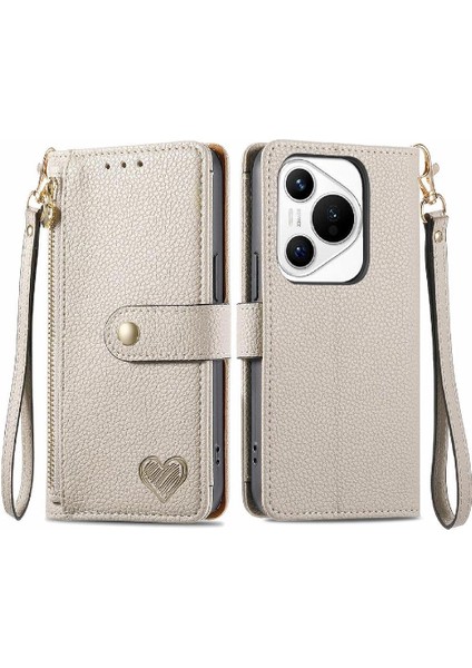 Huawei Pura 70 Için Flip Case Aşk Deri Kılıf Cüzdan Fermuar Darbeye (Yurt Dışından)