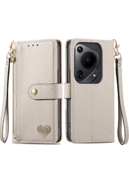 YH Mall Huawei Pura 70 Için Flip Case Ultra Fermuar Darbeye Deri Kılıf Aşk (Yurt Dışından)