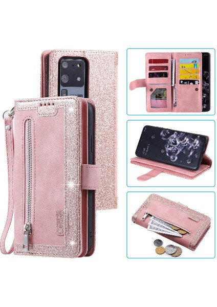 Samsung Galaxy S21 Ultra Kordon Cüzdan Pu Deri 9 Kart Için Flip Case (Yurt Dışından)