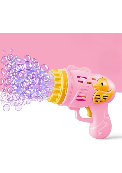 Duck Çok Delikli Pilli Köpük Atan Tabanca Oyuncağı 23 Delikli Bubble Gun (Pembe)