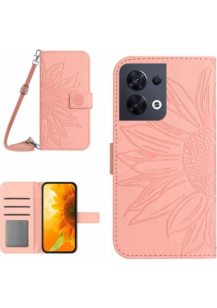 Oppo Reno 8 4g ile Uyumlu Kabartmalı Ayçiçeği Cüzdanlı Uzun Çıkarılabilir Askılı ve Manyetik Kart Tutuculu Telefon Kılıfı (Yurt Dışından)