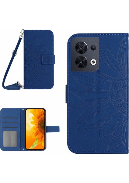 Oppo Reno 8 4g ile Uyumlu Kabartmalı Ayçiçeği Cüzdanlı Uzun Çıkarılabilir Askılı ve Manyetik Kart Tutuculu Telefon Kılıfı (Yurt Dışından)