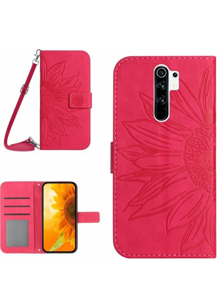 Xiaomi Redmi 9 ile Uyumlu Kabartmalı Ayçiçeği Cüzdanlı Uzun Çıkarılabilir Askılı ve Manyetik Kart Tutuculu Telefon Kılıfı (Yurt Dışından)