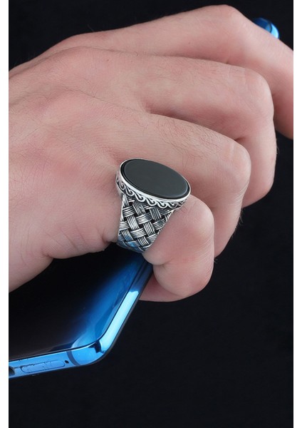 Ksrmoda Örme Model Oniks Taşlı 925 Ayar Gümüş Erkek Yüzük modelleri