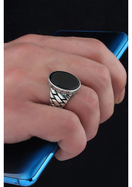 Ksrmoda Örme Model Oniks Taşlı 925 Ayar Gümüş Erkek Yüzük fiyatları