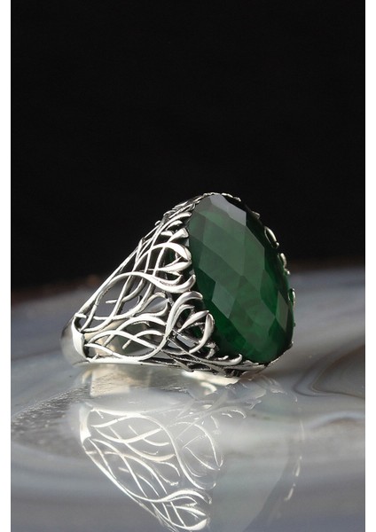 Doğal Zirkon Taşlı Yeni Sezon 925 Ayar Gümüş Erkek Yüzük