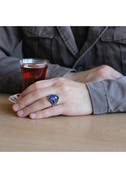 Mavi Zirkon Taşlı 925 Ayar Gümüş Erkek Yüzük modelleri