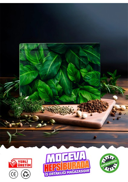 Cam Kesme ve Sunum Tablası | Doğal Yaprak Görünümlü | 20CM x 30CM