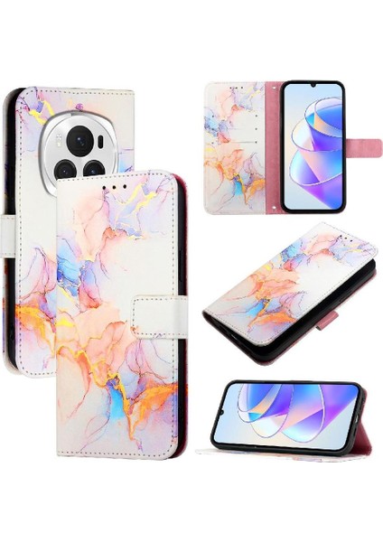 Onur Için Kılıf Sihirli 6 Pro 5g Cüzdan Pu Deri Mermer Desen Kickstand (Yurt Dışından)