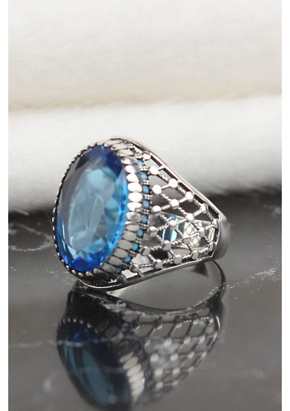 Ksrmoda Blue Topaz Taşlı 925 Ayar Erkek Gümüş Yüzük fiyatları