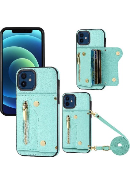 IPhone 12 Için Kılıf Pro Max Büyük Kapasiteli Uzun Kayış Kart Yuvaları Mini (Yurt Dışından)