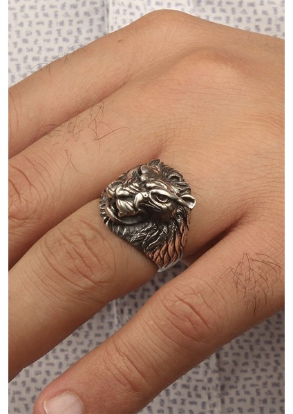 Aslan Desenli 925 Ayar Erkek Gümüş Yüzük