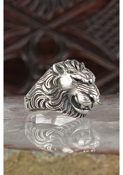 Aslan Desenli 925 Ayar Erkek Gümüş Yüzük fırsatları