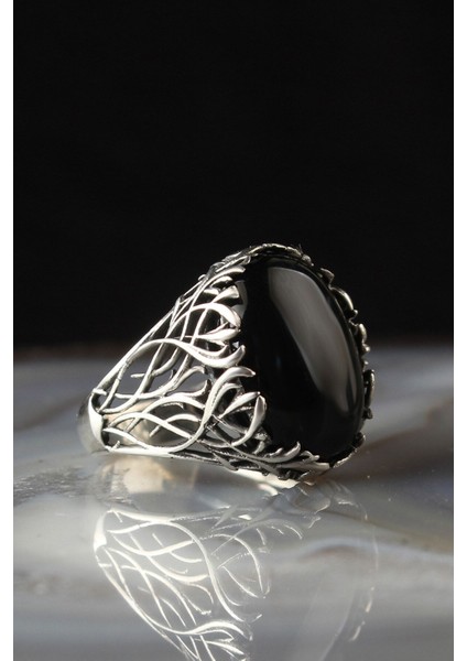 Doğal Oniks Taşlı Yeni Sezon 925 Ayar Gümüş Erkek Yüzük fiyatları