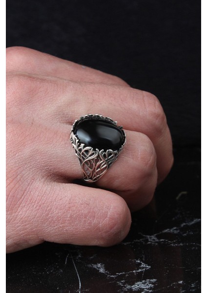 Doğal Oniks Taşlı Yeni Sezon 925 Ayar Gümüş Erkek Yüzük modelleri