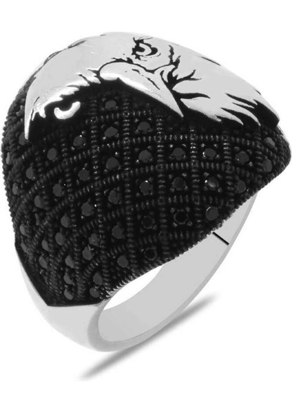 Mikro Taşlı Kartal Model 925 Ayar Gümüş Erkek Yüzük modelleri