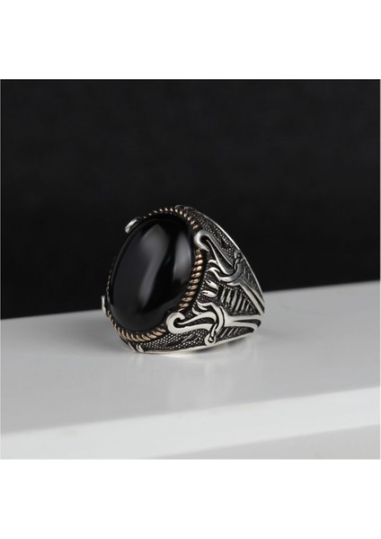 Ksrmoda Oniks Taşlı Kılıç Model 925 Ayar Gümüş Yüzük