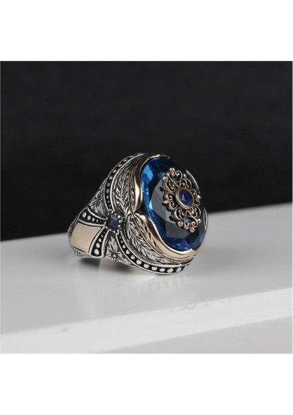 Ksrmoda Blue Topaz Taşlı 925 Ayar Gümüş Yüzük
