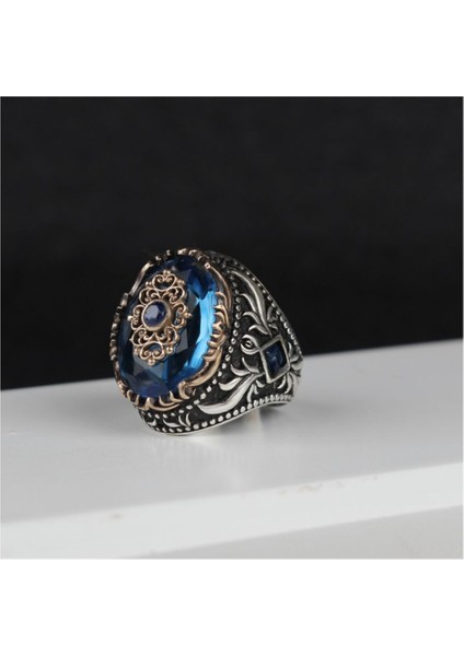 Blue Topaz Taşlı 925 Ayar Gümüş Yüzük